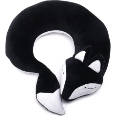 Maibar Travel Pillow Planes Cartoon Fox Animal U-shaped Neck Pillow Plush Fur Warm Comfortable Luggage Cushion for Airplanes Car Train (Black)