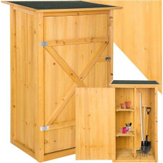 tectake 404565 Садовый шкаф с плоской крышей из дерева, 75 x 56 x 118 см, шкаф для инструментов с 2 полками, сарай для инструментов для сада, патио и балко