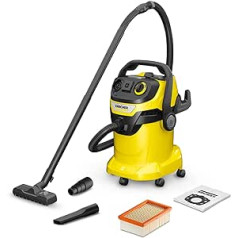 Kärcher WD 5 P V-25/5/22 Wet/Dry Vacuum Cleaner with Socket, Flat Pleated Filter, Patented Filter Box, Filter Cleaning, Fleece Filter Bag, 1,100 W, Plastic Container: 25 L, Suction Hose: 2.2 m