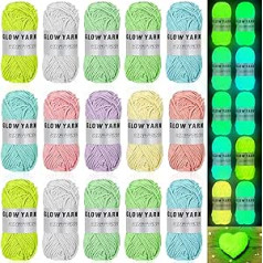 15 Rolls Glow in the Dark Yarn Luminous Knitting Crochet Yarn for Crocheting DIY Glow Fingering Weight Yarn for DIY Arts Crafts Sewing Glow in the Dark Party Supplies, 800 yd Roll