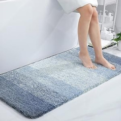 Homaxy Soft Bathroom Rug 60 x 120 cm, Non-Slip Washable Bath Mat Fluffy High Pile Bath Mat Microfibre Absorbent Bath Mat Shower Mat (Blue)