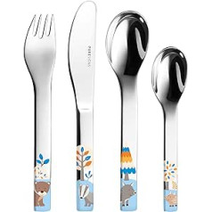 Puresigns Ergonomic Children's Cutlery Set 4-Piece 18/10 Stainless Steel - Safe & Durable - Forest Animals Motifs (Bear, Badger, Boar) - Dishwasher Safe - Ideal for Toddlers & Learning to Eat Cutlery