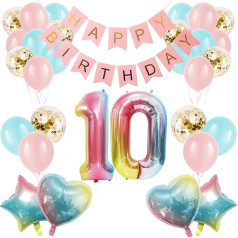 Apradas Baby Girl 10th Birthday Decorations Gradient Color Age 10 Birthday Balloons with Happy Birthday Banner for Baby Showers First Birthday Party Supplies for Girls Boys