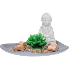 Набор украшений Invero Grey Sitting Buddha включает в себя поднос, декоративный песок, свечу из кактуса и деревянные декоративные палочки