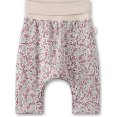 Бежевые практичные и удобные брюки Sanetta Baby для девочек на тканой вискозной подкладке с отворачивающимся поясом и аляповатым рисунком Mille Fle