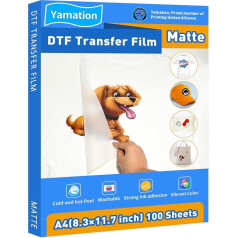 Трансферная пленка Yamation DTF: A4 (21,1 x 29,7 см) 100 листов Премиум двухсторонняя матовая бумага для переноса прямо на футболки