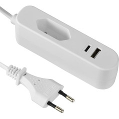 Electraline 62654, электрический удлинитель / европейский адаптер для путешествий (портативное быстрое зарядное устройство Euro Plug с 2 3,4A Type C), кабель