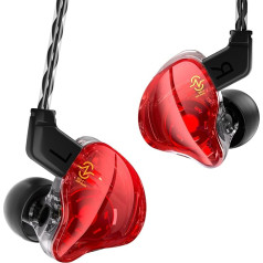 CCZ Coffee Bean In-Ear Headphones, HIFI 1DD Driver in Ear Monitors, Wired Earbuds with Bass, Clear Sound, Comfortable Ear Fins, iem Headphones for Singers, Musicians, Drummers (Red, Without