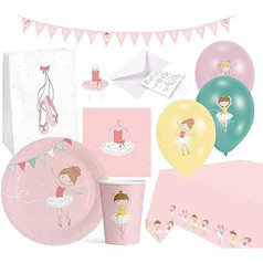 Amscan 9050 0370-66 Little Dancer Party Set, 61 Pieces, Disposable Tableware & Decoration, Ballerina Motif, Children's Birthday, Theme Party