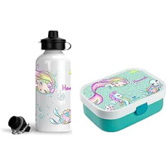 wolga-kreativ Mepal Campus Children's Lunch Box and Water Bottle Set for Girls Mermaid Turtle Lunch Box with Compartments and Dividers for School and Nursery