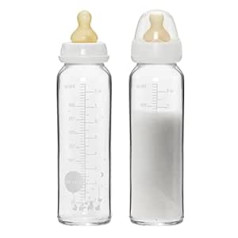 HEVEA Glass Baby Bottles with Standard Neck - Medium Flow Anti-Colic Baby Bottles 3-24 Months - Environmentally Friendly, BPA-Free, Pack of 2 (240 ml)