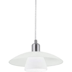 EGLO Pendellampe Brenda, 1-flammige Pendelleuchte, Hängelampe aus Stahl in Nickel matt und Glas in Satiniert weiß, E14 Fassung, Ø 29 cm