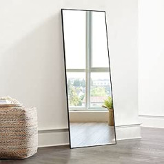 KIAYACI Wall Mirror, Full Body Mirror, Bedroom Dressing Mirror, Standing to Hang or Lean on the Wall Aluminium Alloy Frame (Black, 43 x 16 inches)