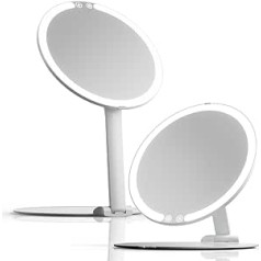 Fancii Abigail Portable Cosmetic Mirror with Lighting, Rechargeable Makeup Mirror, 20 cm Foldable Stand, Travel Mirror, LED Illuminated Makeup Mirror with 3 Light Colours, White