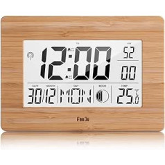 FanJu FJ3530 Digital Battery Radio Alarm Clock Large Table Clock with Extra Large Display Indoor Temperature Moon Phase Snooze Function Calendar for Home Use