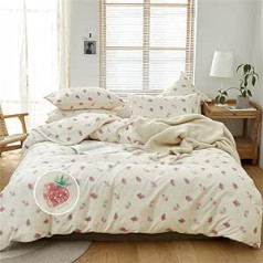 DREAMINGO Cute Strawberry Bedding Set Double Bed Kids Girls Kawaii Bedroom Decor Cotton Duvet Cover with Zipper Lightweight 3 Piece Bedding Set with 2 Pillow Cases