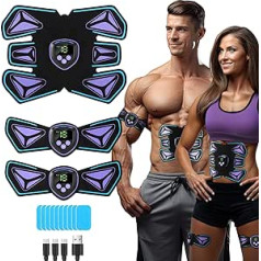 EMS Muscle Stimulator Abdominal Trainer Training Device, 8 Modes & 15 Intensities, Electric Muscle Stimulator, USB Rechargeable Fitness Training for Abdomen/Arm/Leg, 10 Replacement Gel Pads (Flame)