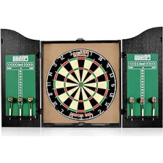 ONE80 All-in-One Dartgame Centre with Self-Healing Sisal/Double-Sided Dartboard & Multifunctional Cabinet, 6 Steeltip Darts and Mounting Kit Included