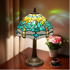 Blivuself Tiffany Lamp Stained Glass Lamp Dragonfly Green Bedroom Table Lamp Reading Table Lamp for Bedside Living Room Office Dorm Dining Room Decorable Gift 12 x 12 x 18 Inch