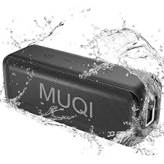 MUQI Bluetooth Speaker, Music Box with IPX7 Waterproof, Wireless Boxes, 10 W Stereo Sound Intense Bass, 24 Hours Playtime, Built-in Microphone, Portable Box for Home, Outdoor (Black)