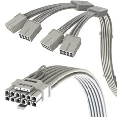 Linkup – PCIE 5.0 4x8 Pin to 12VHPWR (16-Pin/12+4) 16 AWG Sheathed High Current Power Supply Cable Extension, PCIE 4.0 Power Supply, 40 cm, all RTX4000 and RTX3000 FE GPUs-Compatible, White