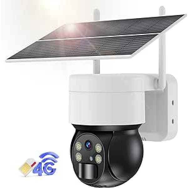 Ankway 3G/4G LTE Surveillance Camera with SIM Card, Surveillance Camera Without WLAN Solar PTZ Camera Outdoor Wireless with 2K Colour Night Vision 355°/95° Swivelling PIR Detection 2-Way Audio