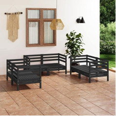 Barash 6-Piece Garden Lounge Set Garden Lounge Set Balcony Furniture Lounge Set Lounge Sofa Set Garden Furniture Outdoor Black Solid Pine Wood