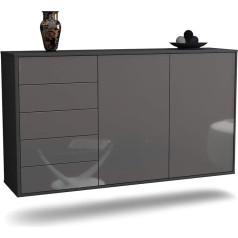 Dekati Подвесной сервант Peoria (136 x 77 x 35 см) Корпус антрацит матовый - Передняя часть глянцевая серая - Нажим на открывание - Плавный ход направляю