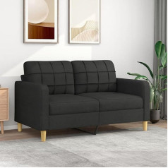 Camerina 2 Seater Sofa Black 140 cm Fabric Modern 2-Seater Sofa Small Couch with Armrest for Living Room / Home / Office