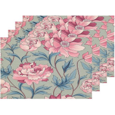 Shrahala Цветочные садовые коврики Bloom, Flourish Ornamental Blossom Rose Table Mat Linen Jute Washable Double-Deck Heat Insulation for Dining Table Kitchen Table Set of 4 (30.5 x 45.7 cm)