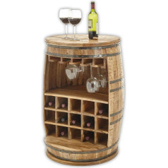 Stella Trading FIASKO Vintage Wine Barrel Bar Solid Wood Mango - стильный барный винный шкаф с полками, держателями для бокалов и отделениями для бутылок - 58 x 91 x 58 см (Ш x 
