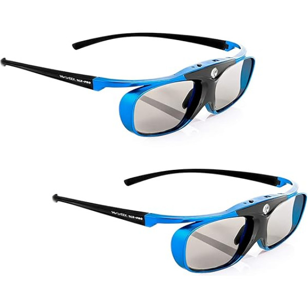 2 x Hi-SHOCK DLP Pro Blue Heaven DLP Link 3D Glasses for 3D DLP Projectors from Acer, BenQ, Largo, Optoma, Viewsonic, LG [Shutter Glasses | 96-144 Hz | Rechargeable | 32g | DLP Link | Blue]