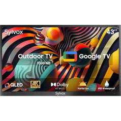 SYLVOX 43 дюйма Открытый телевизор 4K QLED TV Smart Google TV Dolby Atmos 1000 нит HDR10 IP55 Водонепроницаемый Google Assistant Chromecast Google Play Тройной тюнер Deck Pro 2.0 QLED