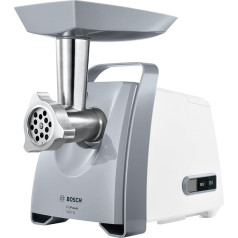 Bosch CompactPower MFW45020 Мясорубка электрическая, насадка для колбас, диски с отверстиями из нержавеющей стали 3,8 мм + 8 мм, вилка, насадка для кеббе, ф