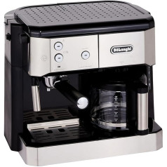 De'Longhi Kombikaffeemaschine BCO 421.S - Kaffeemaschine mit Espresso-Siebträger und Filterkaffee-Funktion inkl. Milchaufschäumdüse, Glaskanne & Wasserfilter-System, 1 л, Edelstahl/Schwarz, один