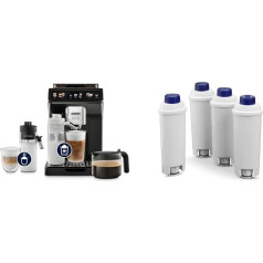 Полностью автоматическая кофемашина De'Longhi Eletta Explore Perfetto ECAM452.57.G с LatteCrema, 1450 Вт, черный и оригинальный фильтр для воды, упаковка из 4 штук, DLSC321 