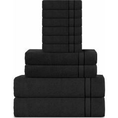 SweetNeedle 600gsm Super Soft Cotton Towel Set Black - 2 банных полотенца, 2 полотенца для рук и 6 полотенец для рук - двухслойные, впитывающие и мягкие аксессуары для