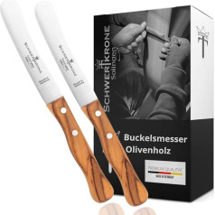 Schwertkrone Humpback Knives Set of 2 - Оригинальный нож для завтрака из Золингена - Нержавеющая сталь, антикоррозийная обработка, желаемый рез, оливковое д