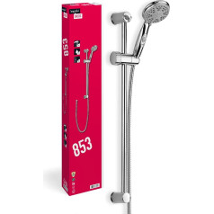 'aquaSu® Basic Shower Rail Set 853 | Ручной душ с 3 видами струй | Диаметр распылительной пластины 10 см | Антинакипин | Гидрозатвор | Душевая стойка 60 см | Мет