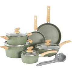 Kitchen Academy Pot Set 12-Piece Non-Stick Coating Cookware Set Pot and Pan Set with Lid, Pots and Pans Set for Induction, Gas Habs and Microwave, Green