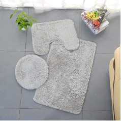 Homieco Plain Bath Mat 3 Piece Soft Absorbent Non-Slip Bath Mat Set Carpet and Toilet Seat Washable