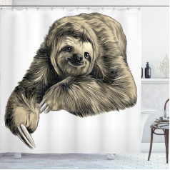 Штора для душа ABAKUHAUS Sloth, Улыбка тропического животного, с 12 кольцами, водонепроницаемая, стелющаяся, современная, стойкая к окрашиванию и п