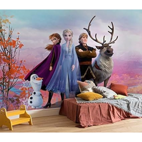 Фотообои Disney от Komar Frozen Iconic, размер 368 x 254 см (ширина x высота), Анна, Эльза, Олаф, Frozen 2, Frozen, обои, дизайн стен, оформление детской комнаты, 8-4103