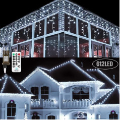 Moxled Открытый сосульки феи огни, белый, 15 м, 612 LED световой занавес, Рождественская подсветка с пультом дистанционного управления, таймер, дим