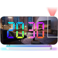 TaDool Projektionswecker Digitaler Wecker für Schlafzimmer, 8 Zoll RGB LED Großer Bildschirm, mit 180° drehbarem Projektor, USB-Ladegerät, Wiederholung, 12/24H (Weiß)