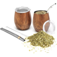 balibetov Mate Mug Set (2 Yerba Mate Tea Cups Set, 5 Pieces) - включает в себя две чайные чашки мате с двойными стенками из нержавеющей стали 18/8, две бомбильи (соломинк