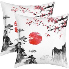 Японские подушки Ukiyoe, Цветы сакуры, красное солнце, диванные подушки, тушь, японский стиль, декоративные подушки, 45 x 45 см, экзотический стил