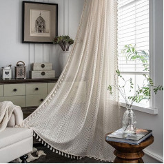 USTIDE Хлопковая кружевная штора Rustic Beige Crochet Curtain Hollowed Rod Pocket Semi Sheer Curtain for Living Room 59 