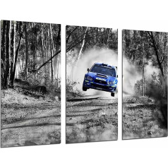 Настенная картина Гоночный автомобиль Subaru синий лес пейзаж белый черный 97 x 62 см дерево печать XXL формат арт принт Ref.26981