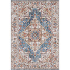 Ковер для гостиной Nouristan Sylla Asmar Orient-Touch Detailed Pattern Floral KurPile Flat Weave Rug for Dining Room, Living Room, Bedroom - Denim Blue, 160 x 230 cm, Polyester, 160 x 230 cm